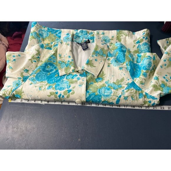 Linen Blend‎ Floral Jacket / Blazer Large Dnim & Co Lined Beach Lagenlook Lagom - Picture 4 of 10